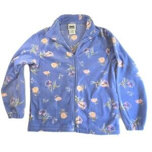 Vintage Northern Reflections Periwinkle Floral Fleece Jacket Women’s Small Cozy